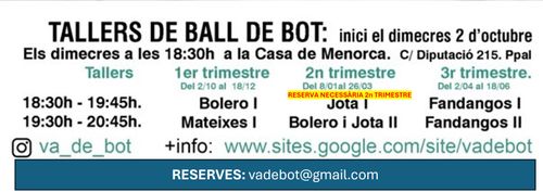 TALLERS de BALL DE BOT - Associació Va de bot! - DIMECRES Casa Menorca de BARCELONA