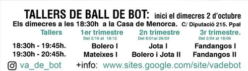 TALLERS de BALL DE BOT - Associació Va de bot! - DIMECRES Casa Menorca de BARCELONA