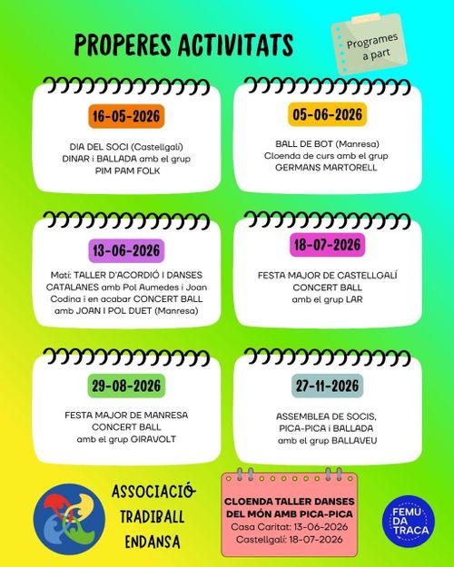 PROPERES ACTIVITATS DE L'ASSOCIACIÓ TRADIBALL ENDANSA